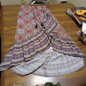 Like New Rue21 high-low A-line Skirt peach green pink and blue floral geometric